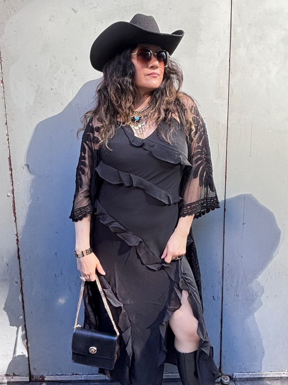 Black Ruffled Slip Dress - Picture 2 of 2